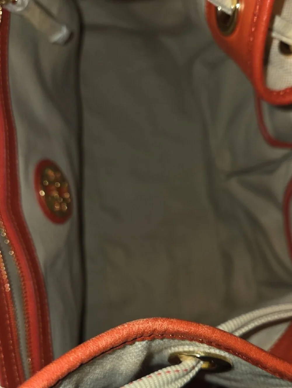Tory Burch Cream Canvas Tote with Tan Leather Trim